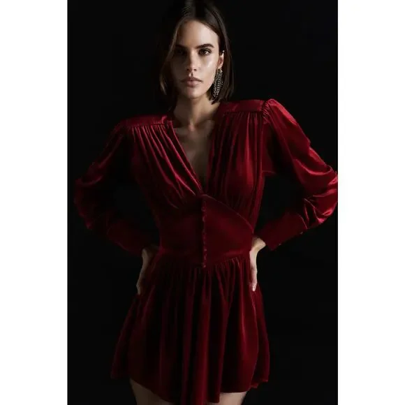 New Arrivals Dress Nico Rouge Pigalle Red Mini Dress Long Sleeves 34, US 4 - Picture 2 of 9